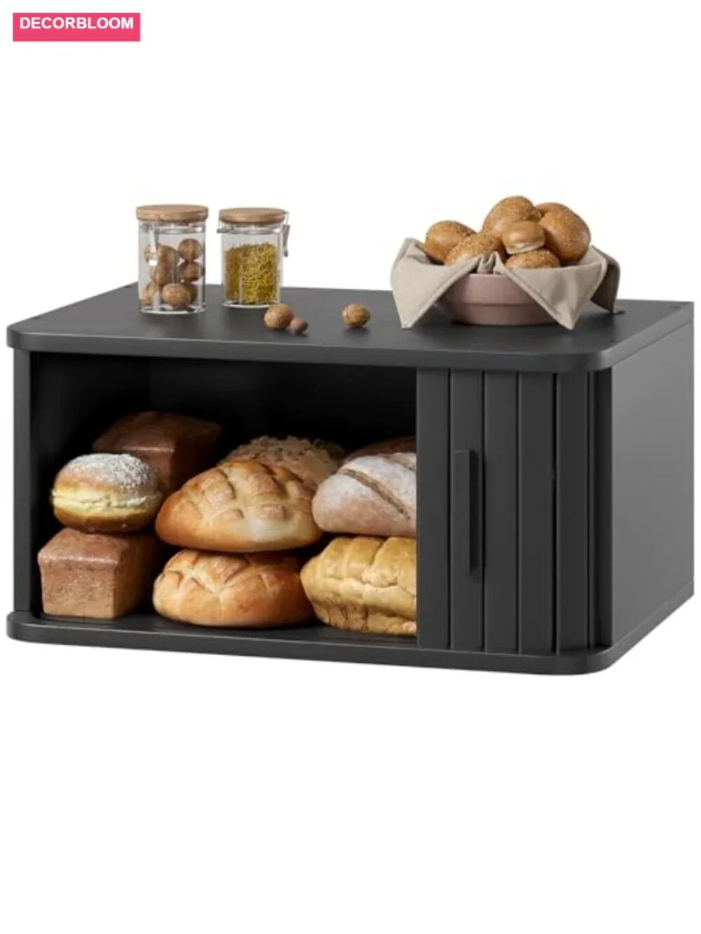 Bamboo Roll Top Bread Box Large Kitchen Countertop Storage